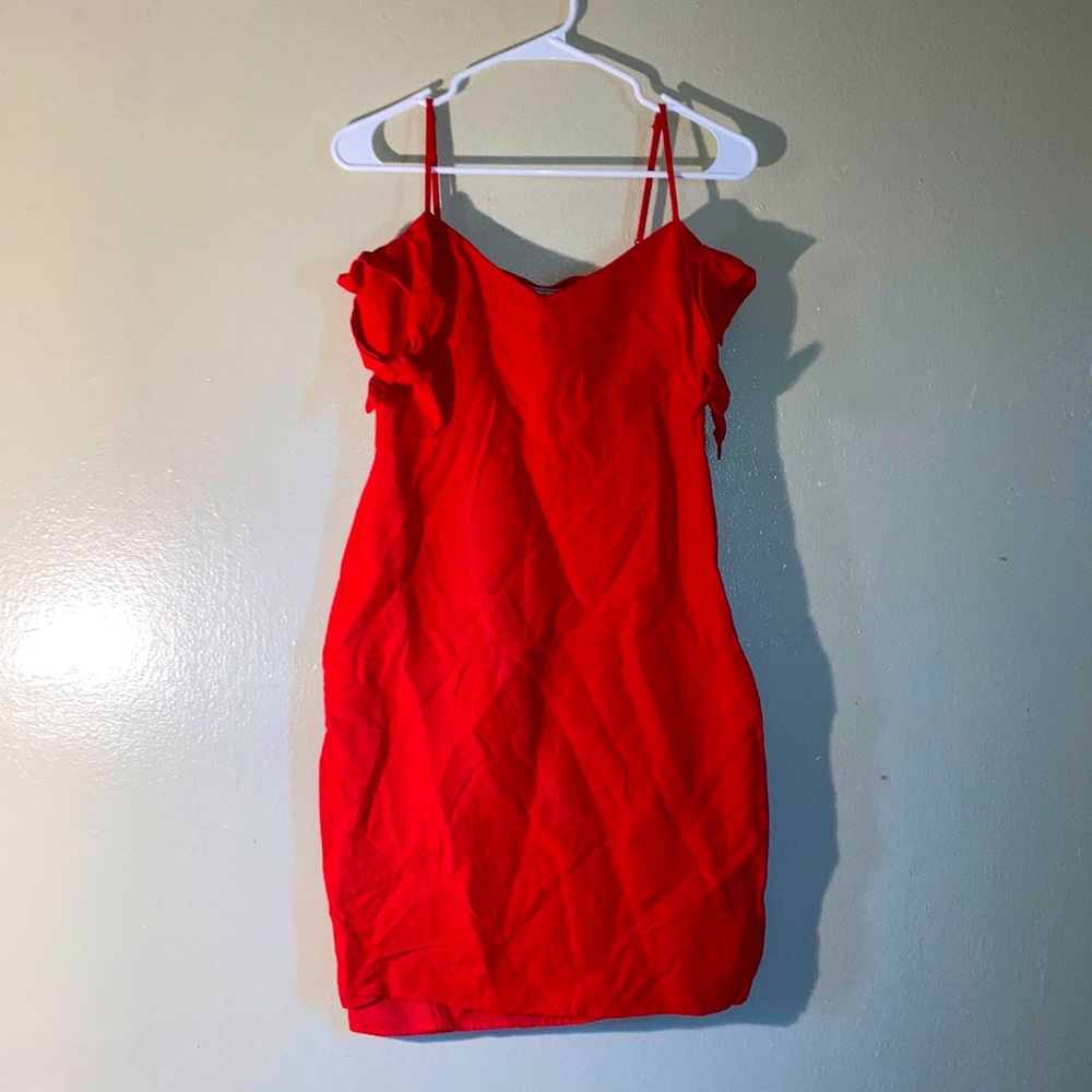 Abercrombie and Fitch off shoulder tie bodycon dress women size small red